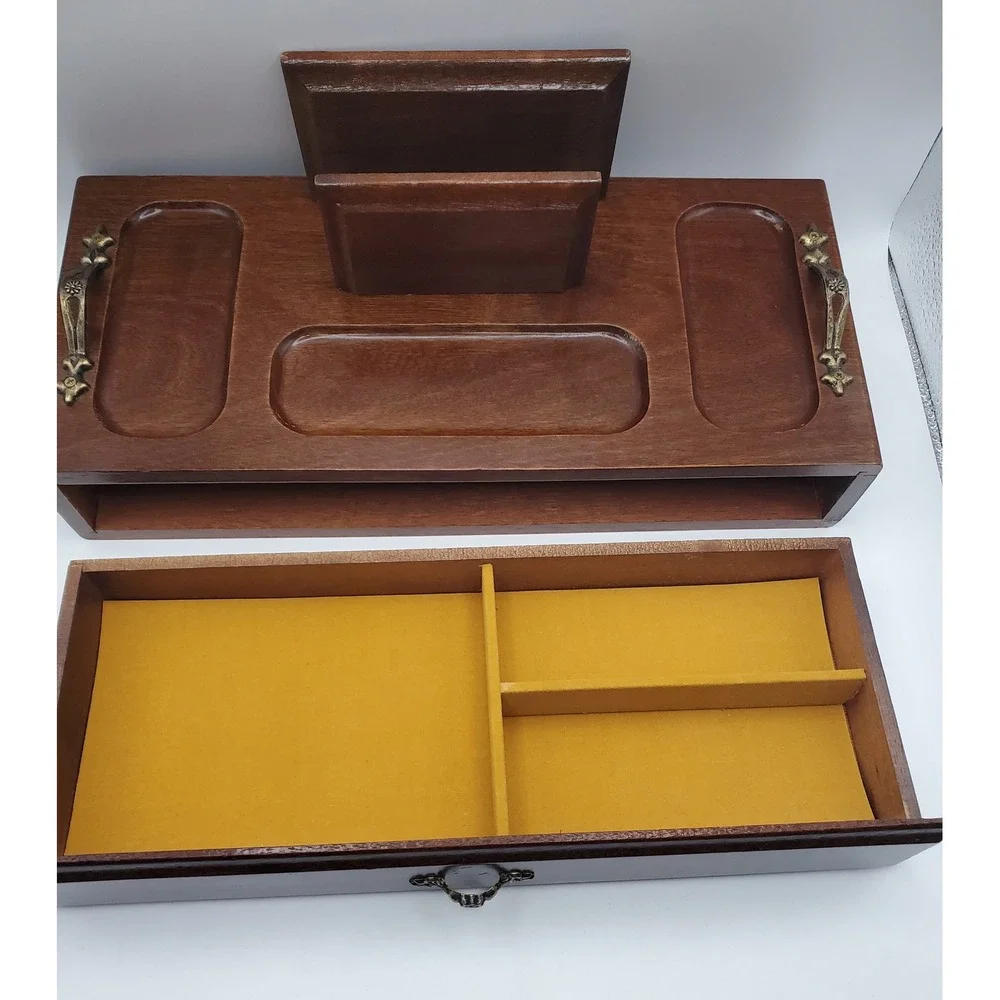 Vintage London Leather Men's Wooden Dresser Valet Box